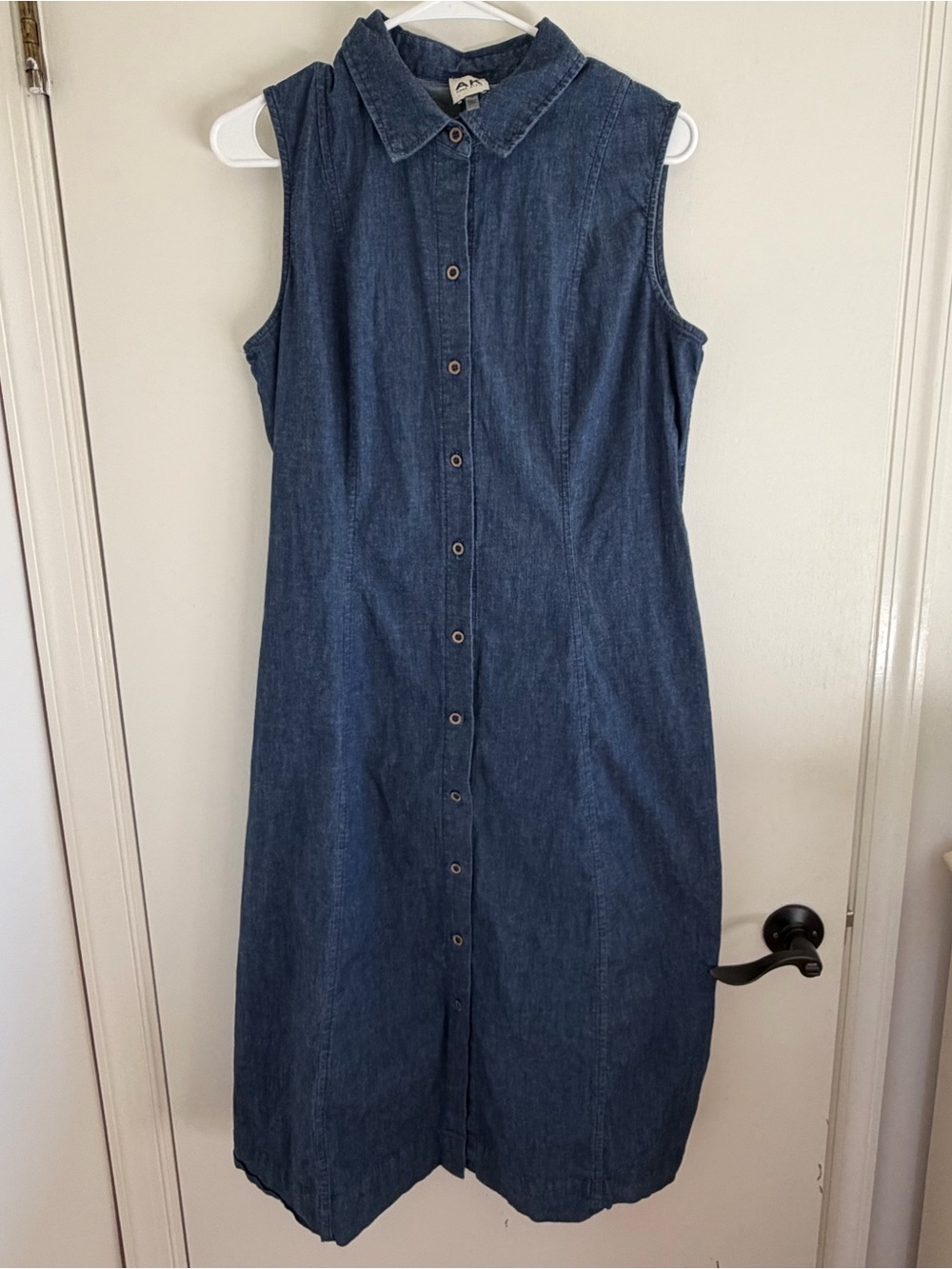 Anne Klein Denim Sleeveless Button-Front Dress in Dark Blue